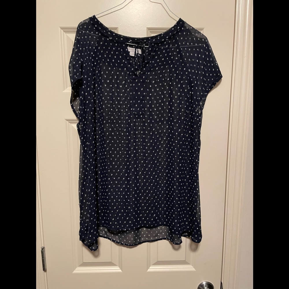 Navy Dot Blouse with Neck Tie- Size 2X